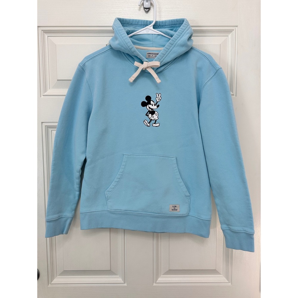 Life is Good Disney Mickey Mouse Peace Sign Hoodie Blue Womens Medium Sweatshirt